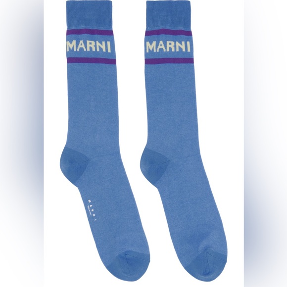 MARNI Blue Jacquard Socks Size Large, 44-45 IT NWT - Picture 4 of 4